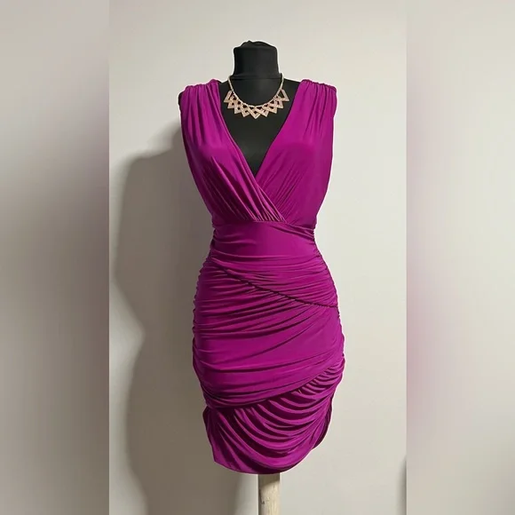 Flattering Ruched, Stretchy Purple Dress - Picture 2 of 2